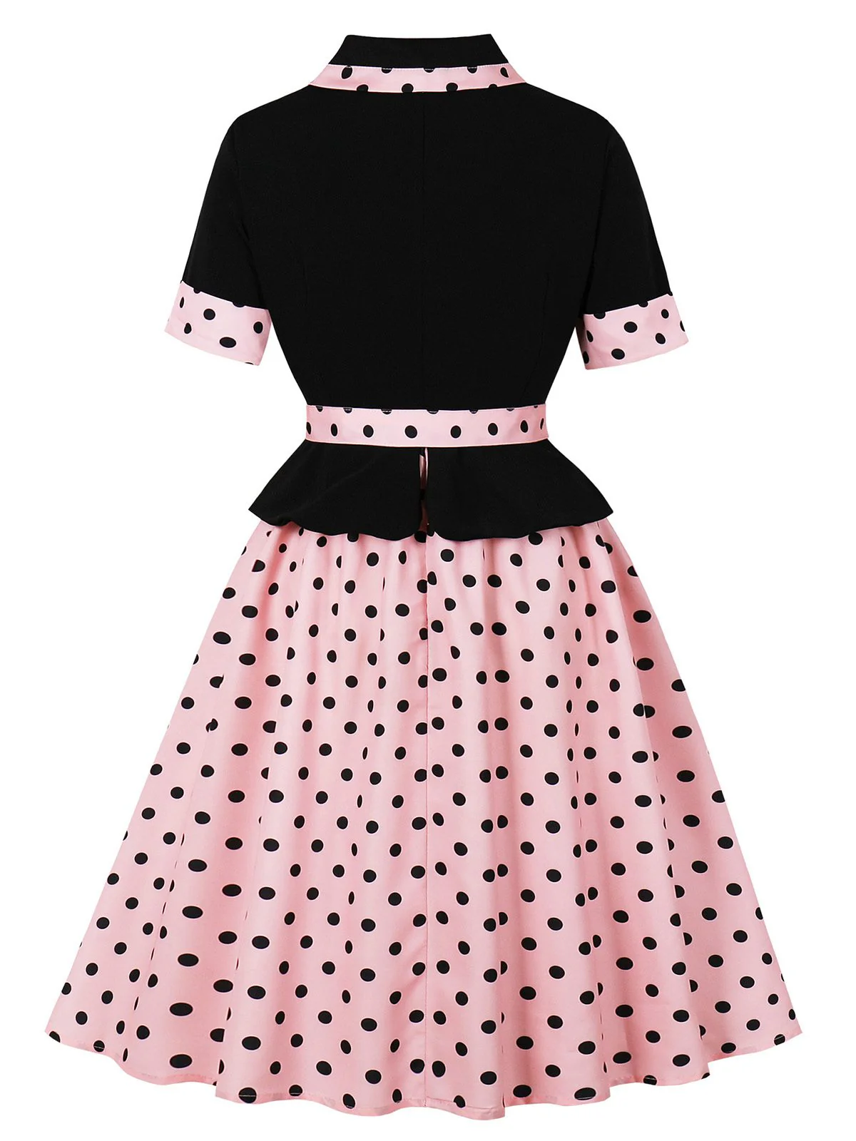 1950er Revers Polka Dot Patchwork Swing Gürtel Kleid - Image 2