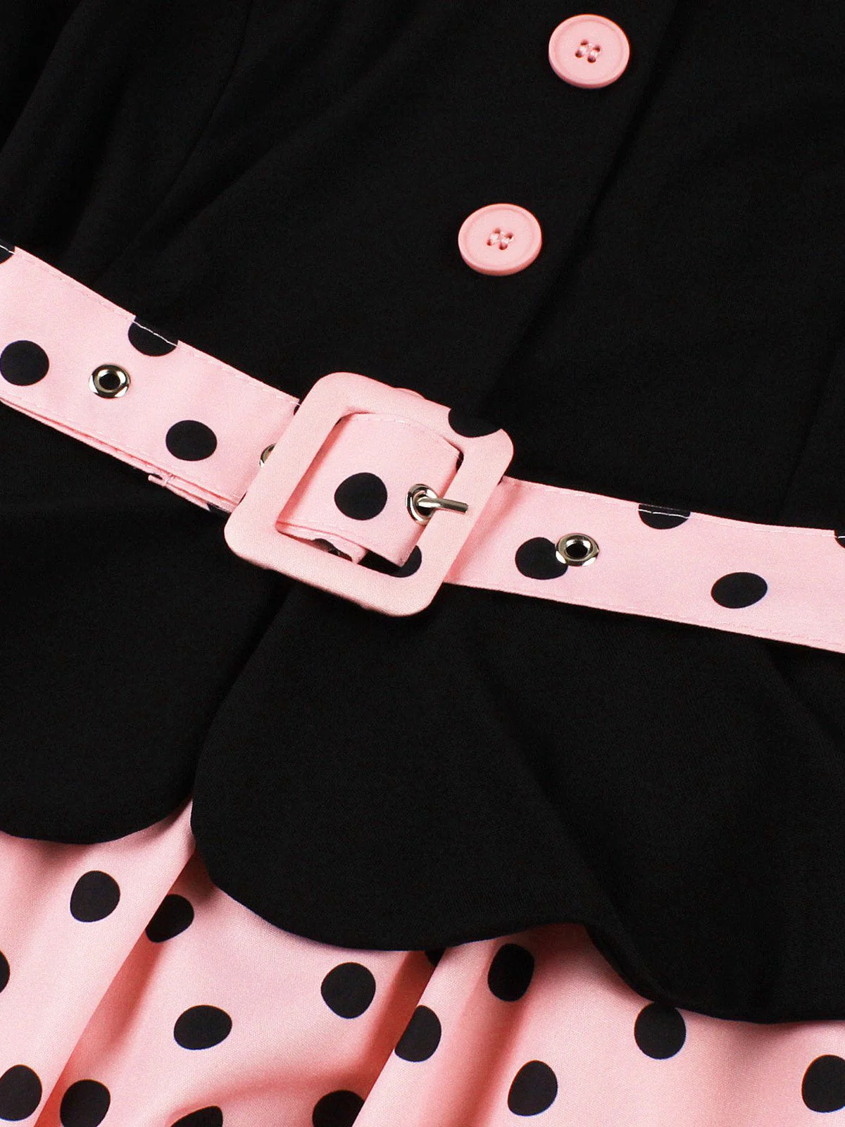 1950er Revers Polka Dot Patchwork Swing Gürtel Kleid - Image 5