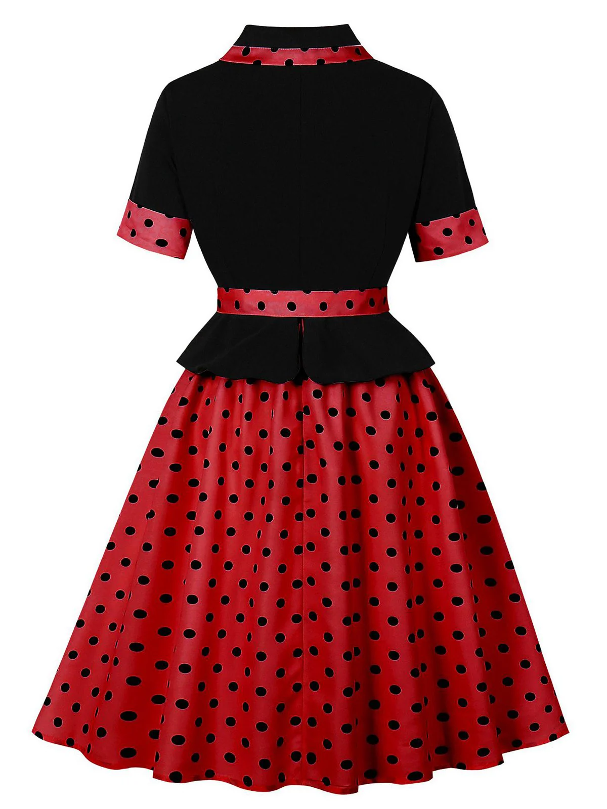 1950er Revers Polka Dot Patchwork Swing Gürtel Kleid - Image 8