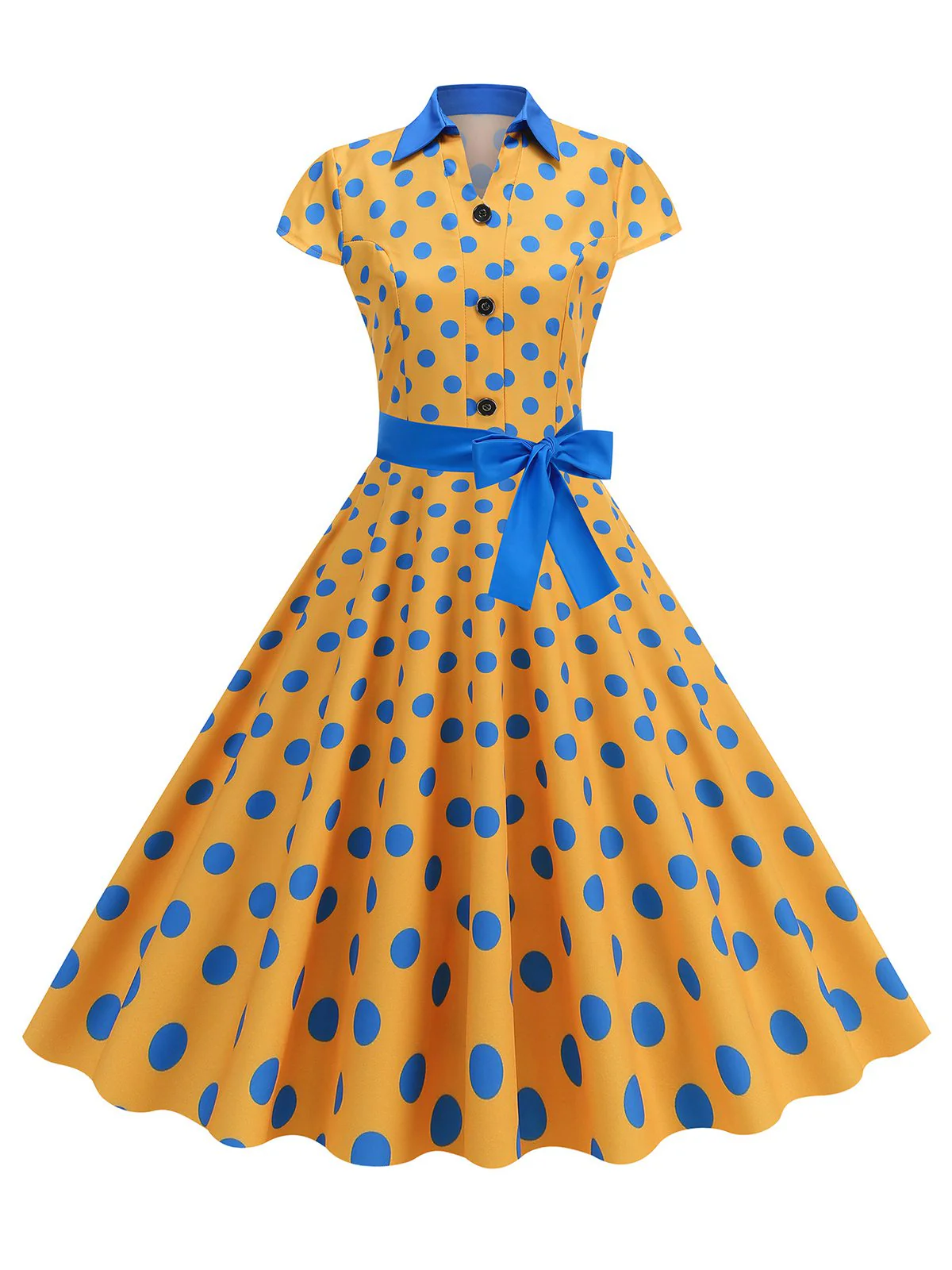 1950er Revers Polka Dots Bogen Swing Kleid - Image 10