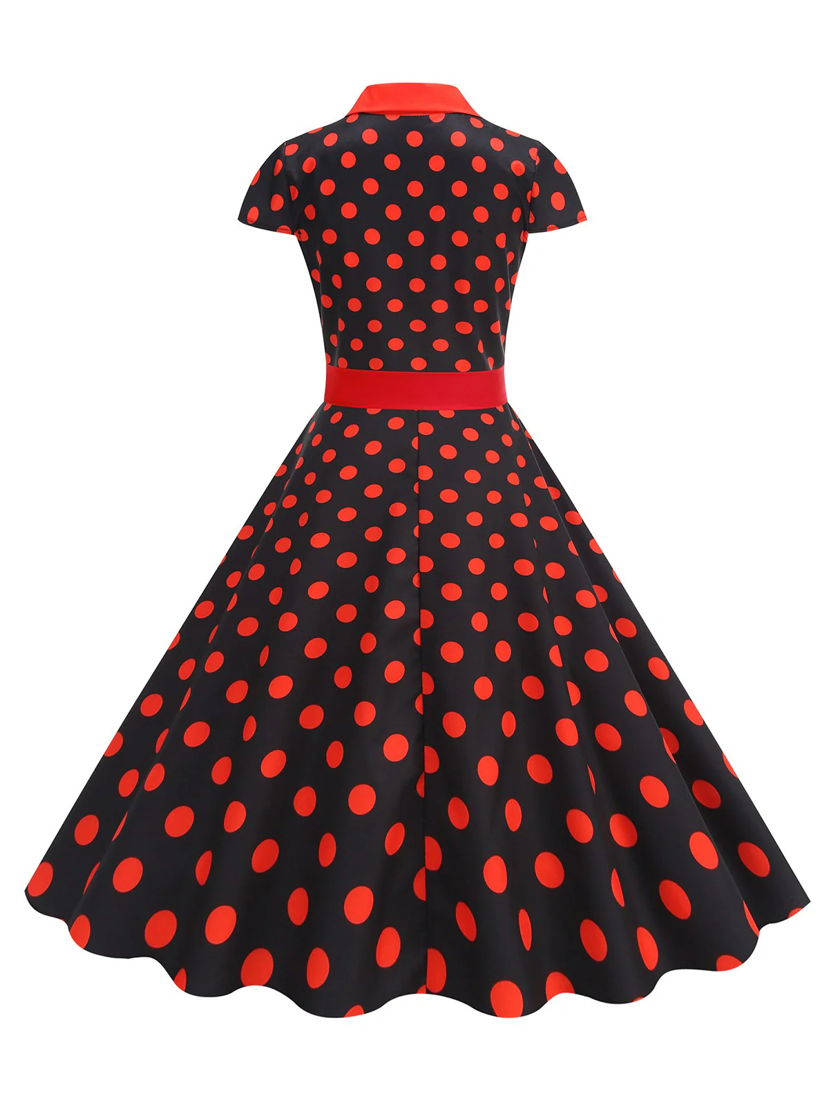1950er Revers Polka Dots Bogen Swing Kleid - Image 4