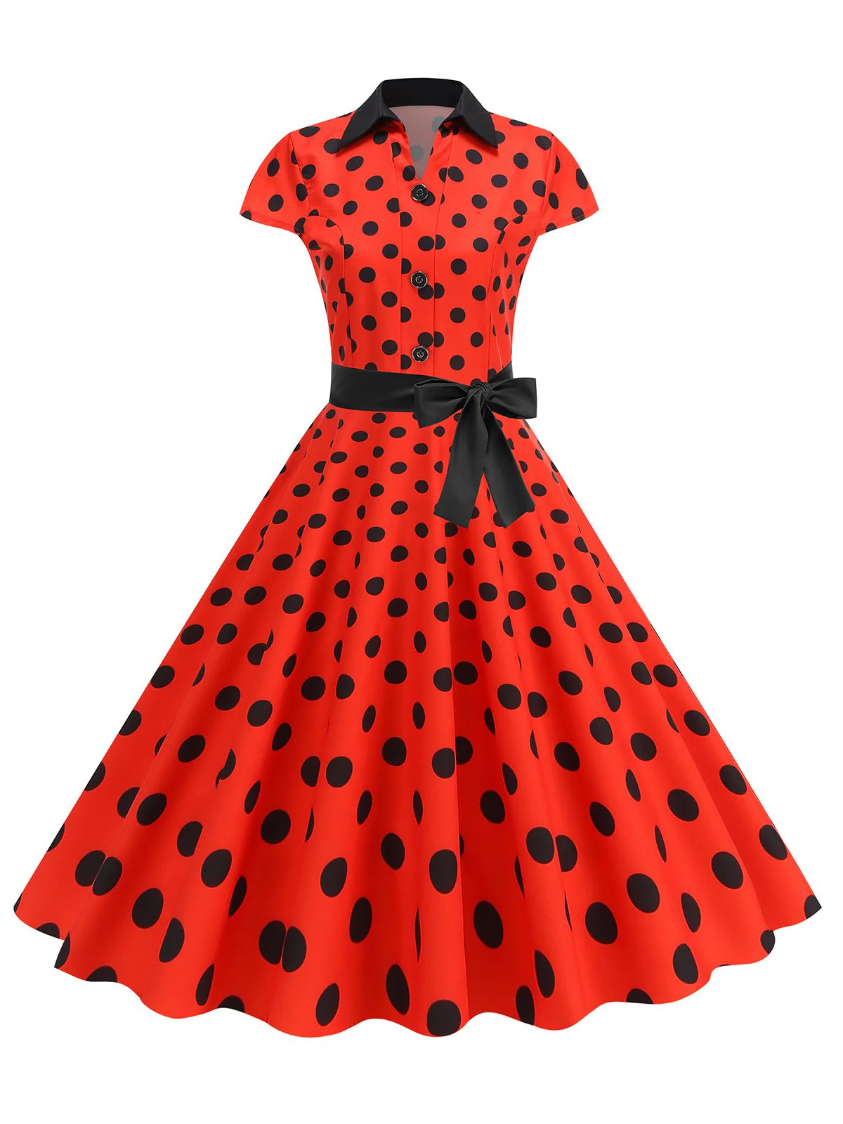 1950er Revers Polka Dots Bogen Swing Kleid - Image 6
