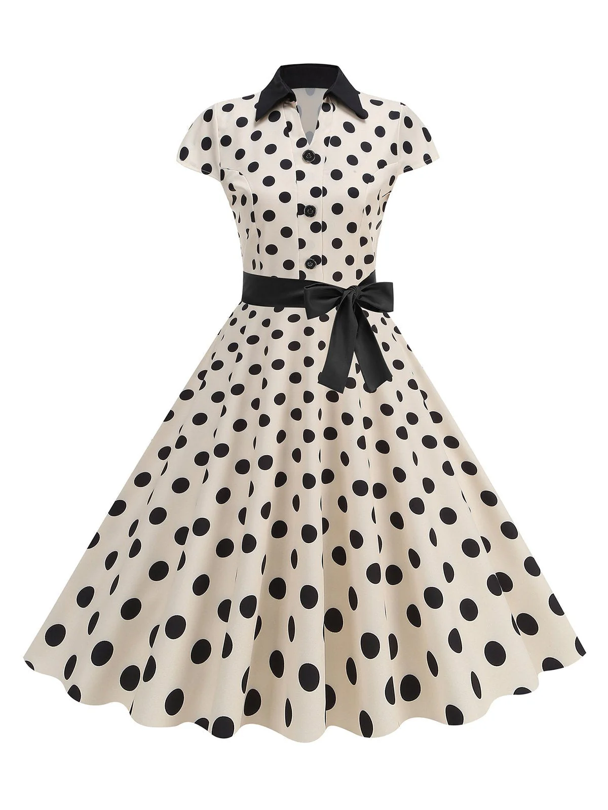 1950er Revers Polka Dots Bogen Swing Kleid - Image 8