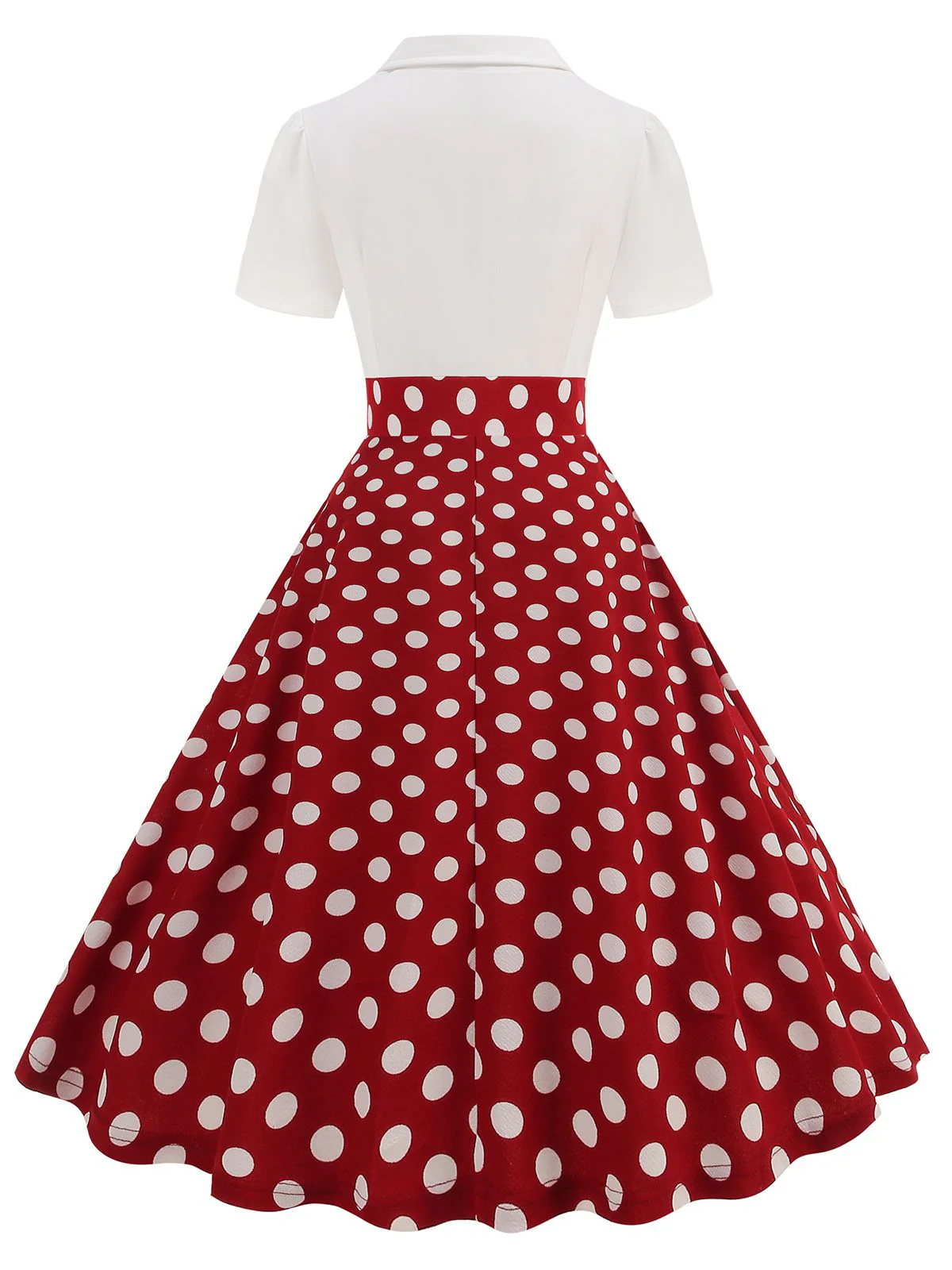 Schwarz 1950er Revers Polka Dots Patchwork Swing Kleid - Image 7