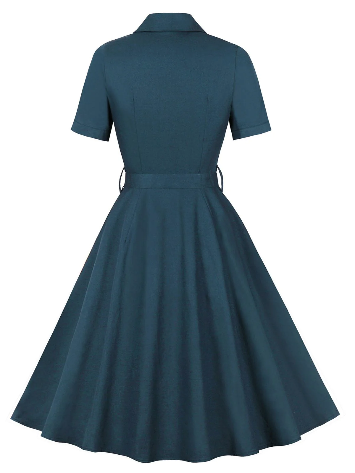 1950er Revers Solide Tasten Gürtel kleid - Image 2