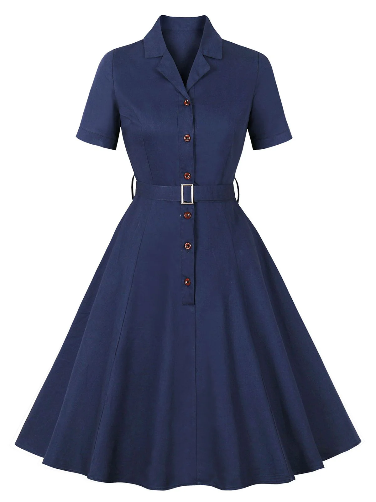 1950er Revers Solide Tasten Gürtel kleid - Image 3