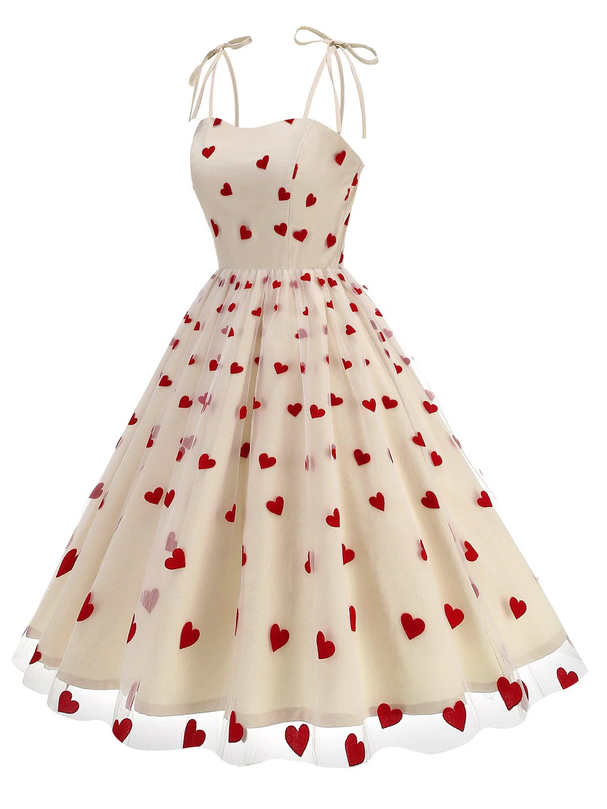 1950er Rot Herz Netz Patchwork Träger Kleid - Image 10