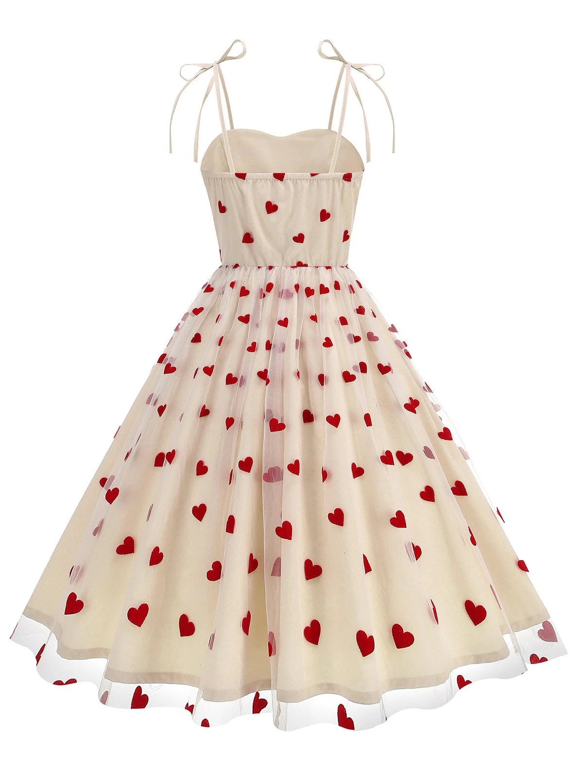 1950er Rot Herz Netz Patchwork Träger Kleid - Image 11