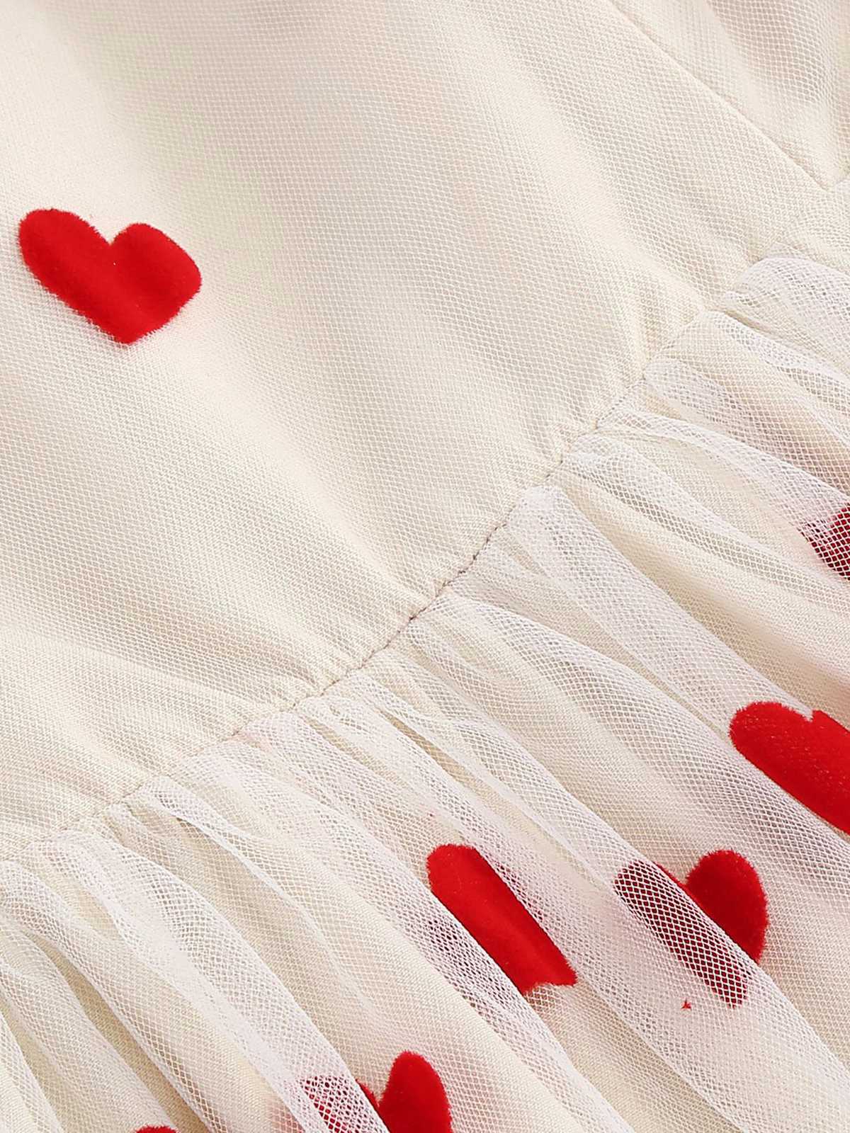 1950er Rot Herz Netz Patchwork Träger Kleid - Image 12