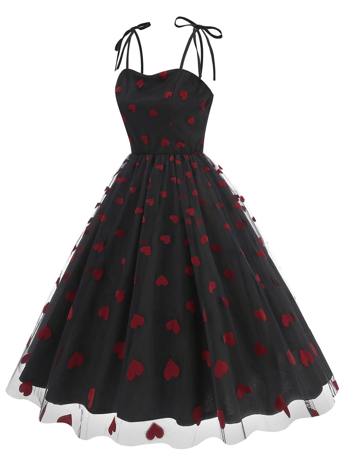 1950er Rot Herz Netz Patchwork Träger Kleid - Image 2