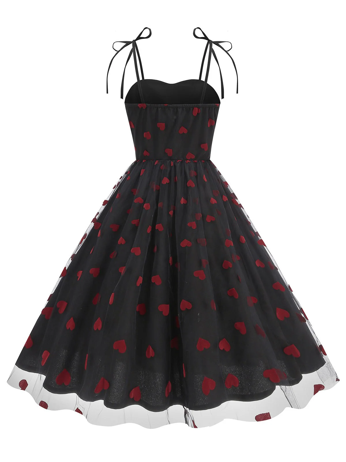 1950er Rot Herz Netz Patchwork Träger Kleid - Image 3
