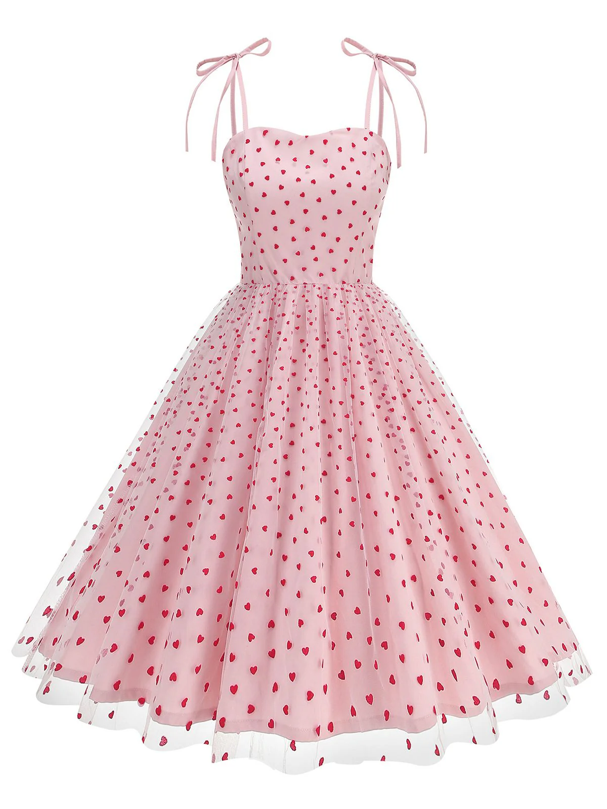 1950er Rot Herz Netz Patchwork Träger Kleid - Image 5