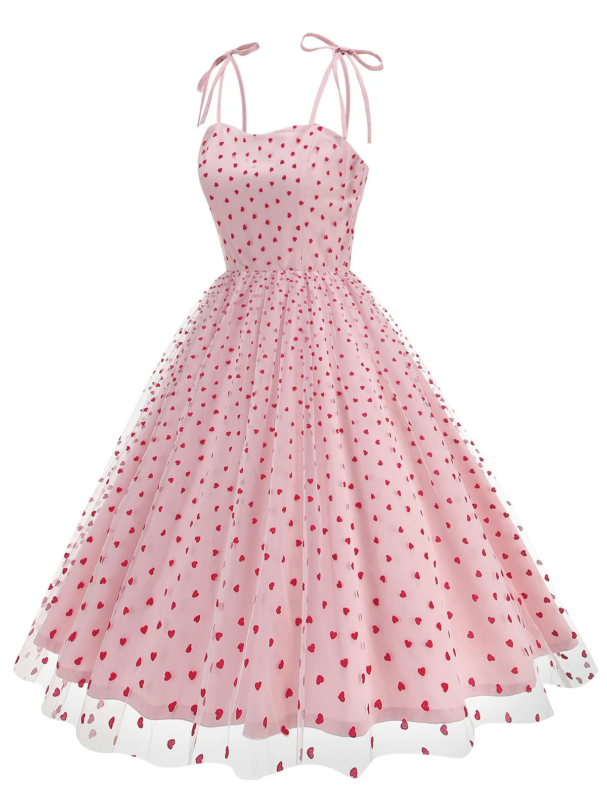 1950er Rot Herz Netz Patchwork Träger Kleid - Image 6