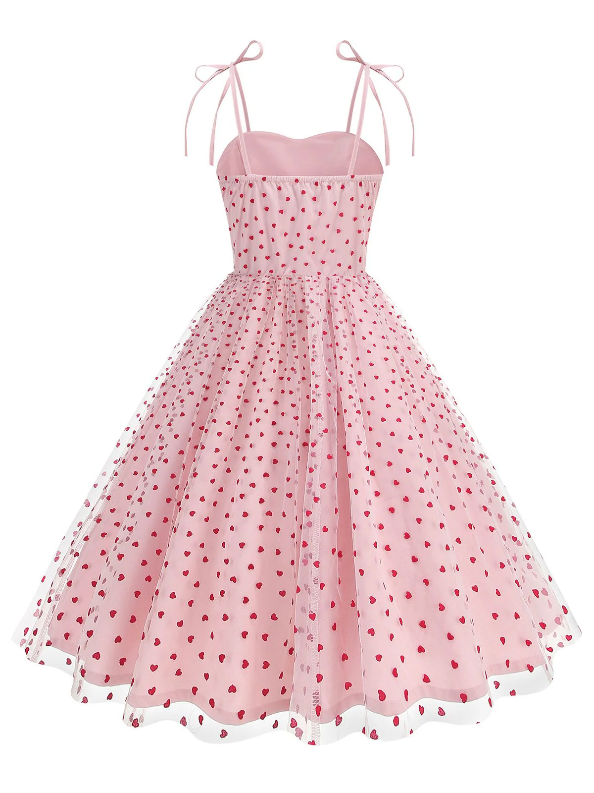1950er Rot Herz Netz Patchwork Träger Kleid - Image 7