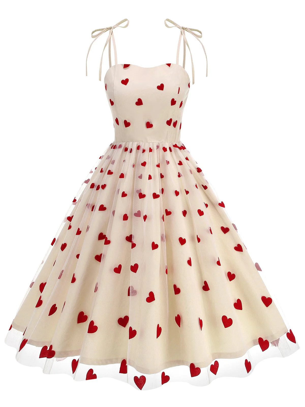 1950er Rot Herz Netz Patchwork Träger Kleid - Image 9