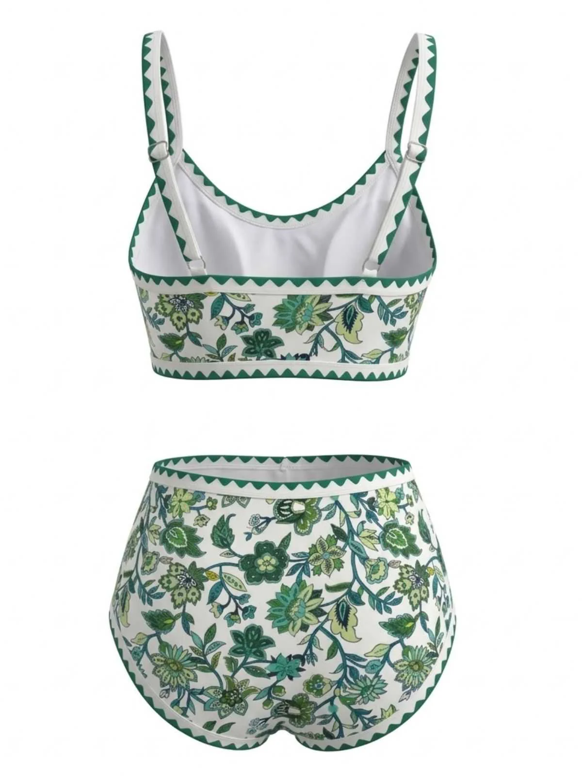 1950er Rundhalsausschnitt Blumen High-Waist Bikini Set - Image 8