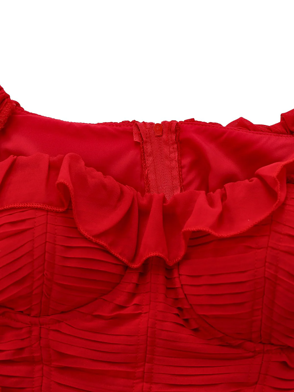 1950er Rüschen Gestuft Schulterfrei Maxi Kleid - Image 4