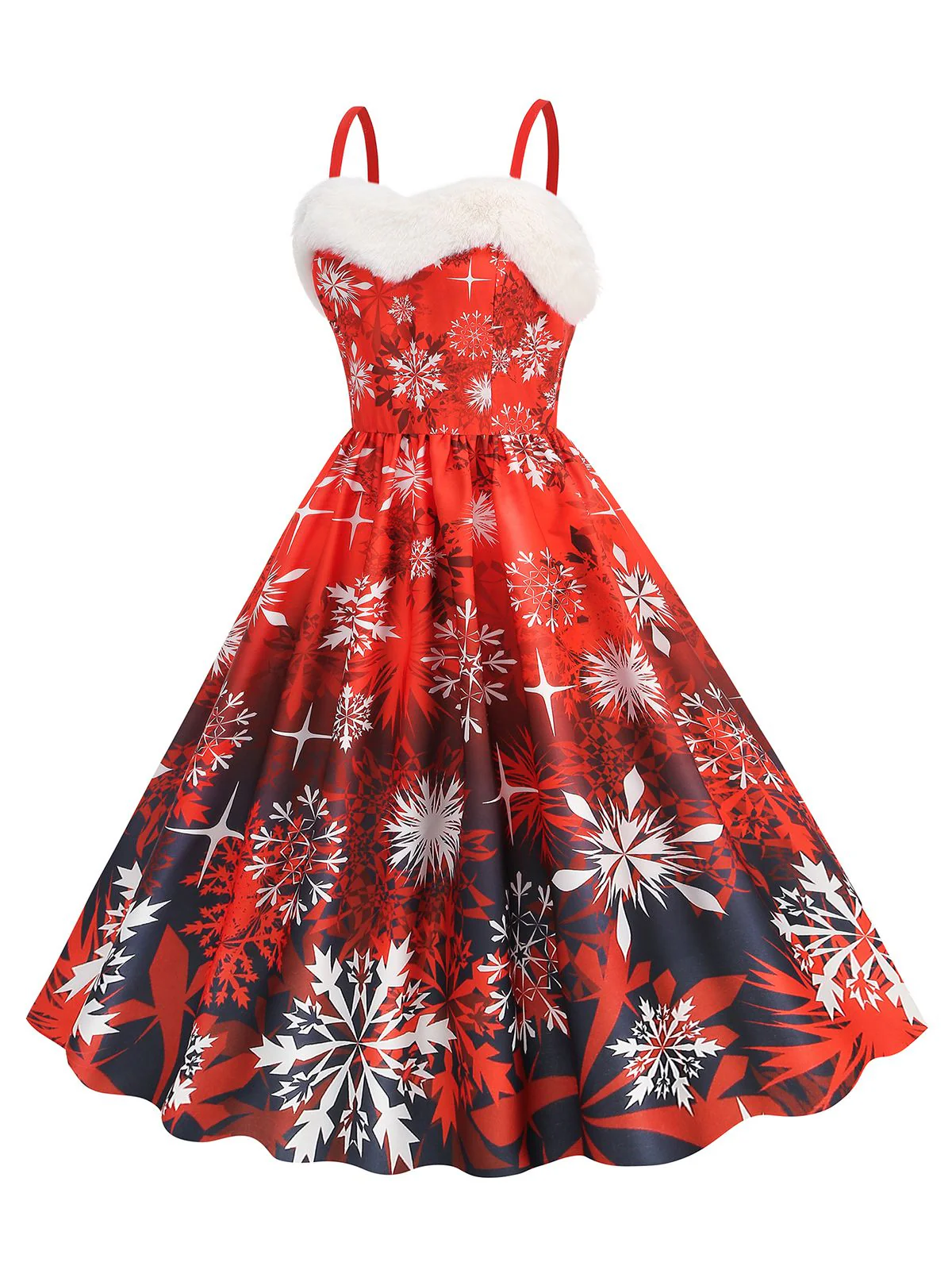 1950er Schneeflocke Pelzkragen Weihnachten Kleid - Image 2