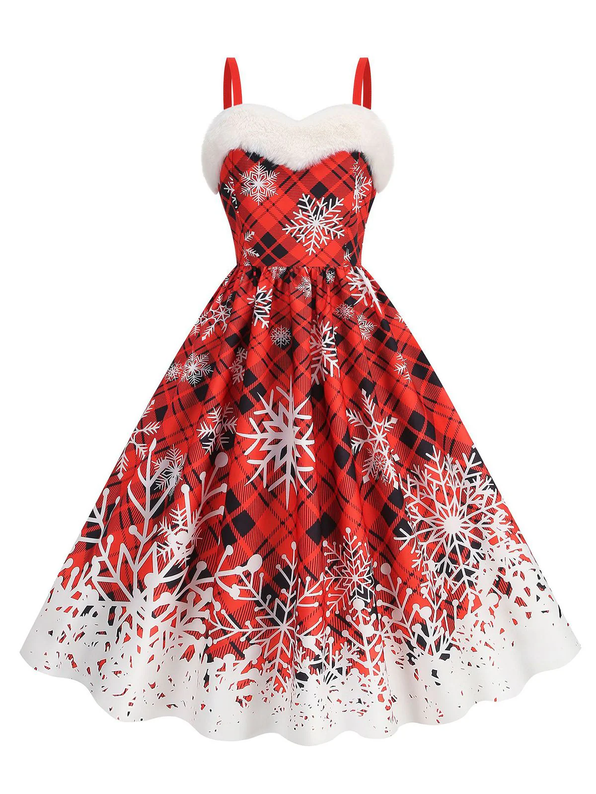 1950er Schneeflocke Pelzkragen Weihnachten Kleid - Image 4