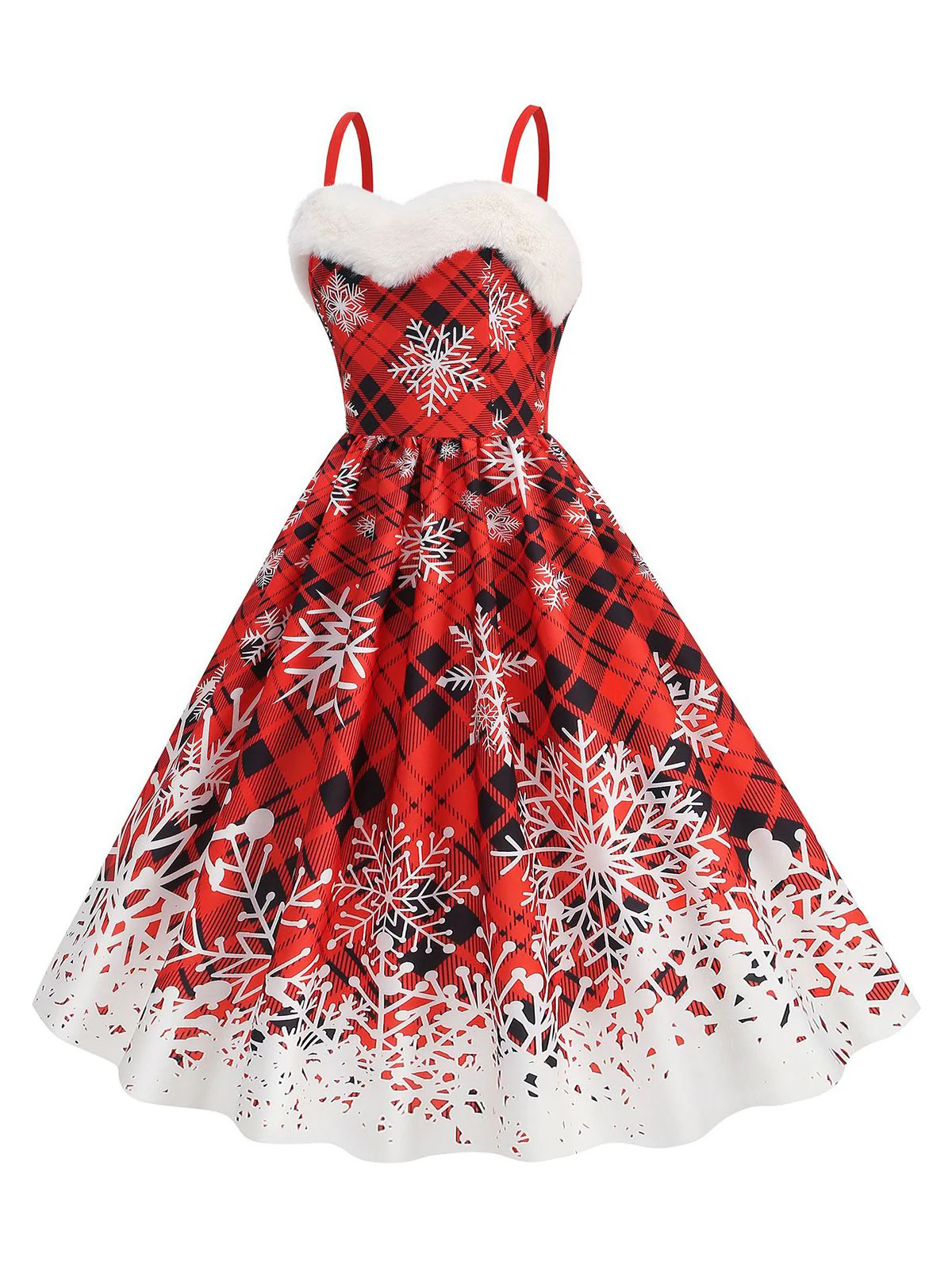 1950er Schneeflocke Pelzkragen Weihnachten Kleid - Image 5