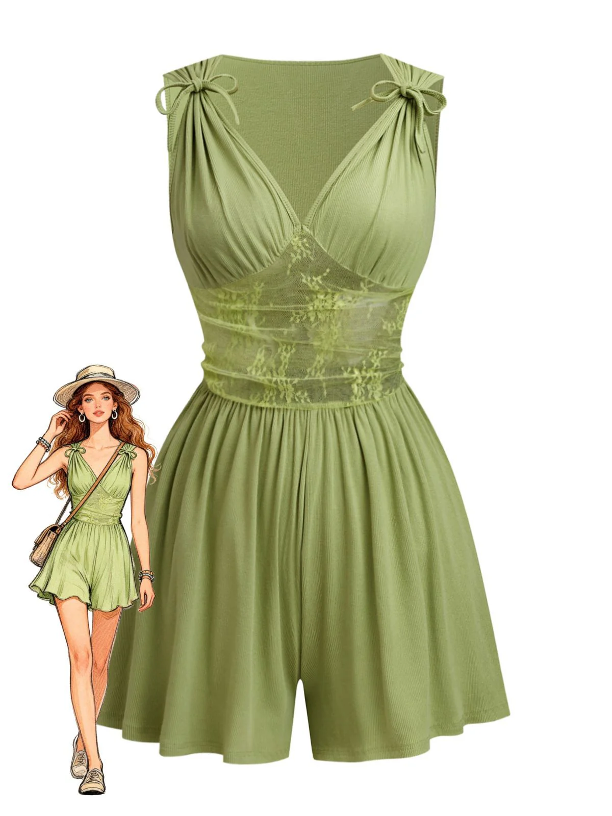 1950er Schulterband Spitze Taille V-Ausschnitt Fit Romper
