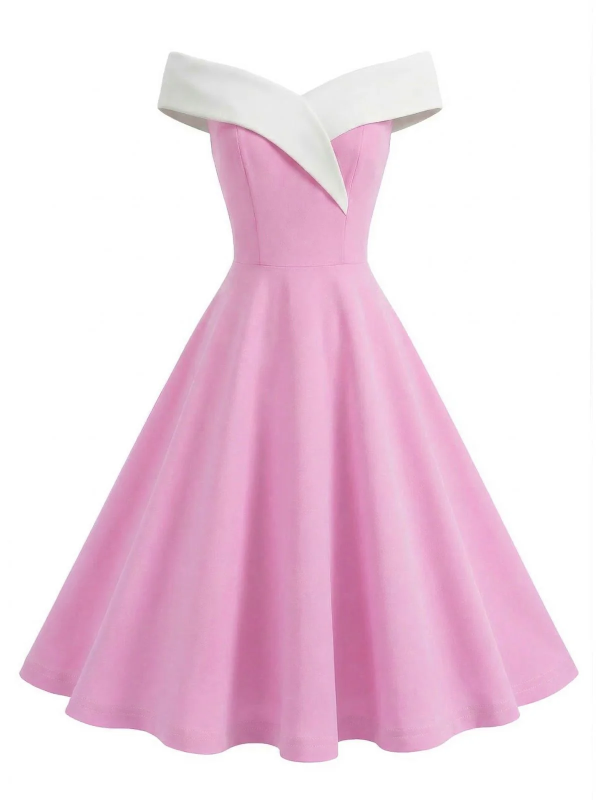 1950er Schulterfrei Ärmellos Farbblock Kleid - Image 11