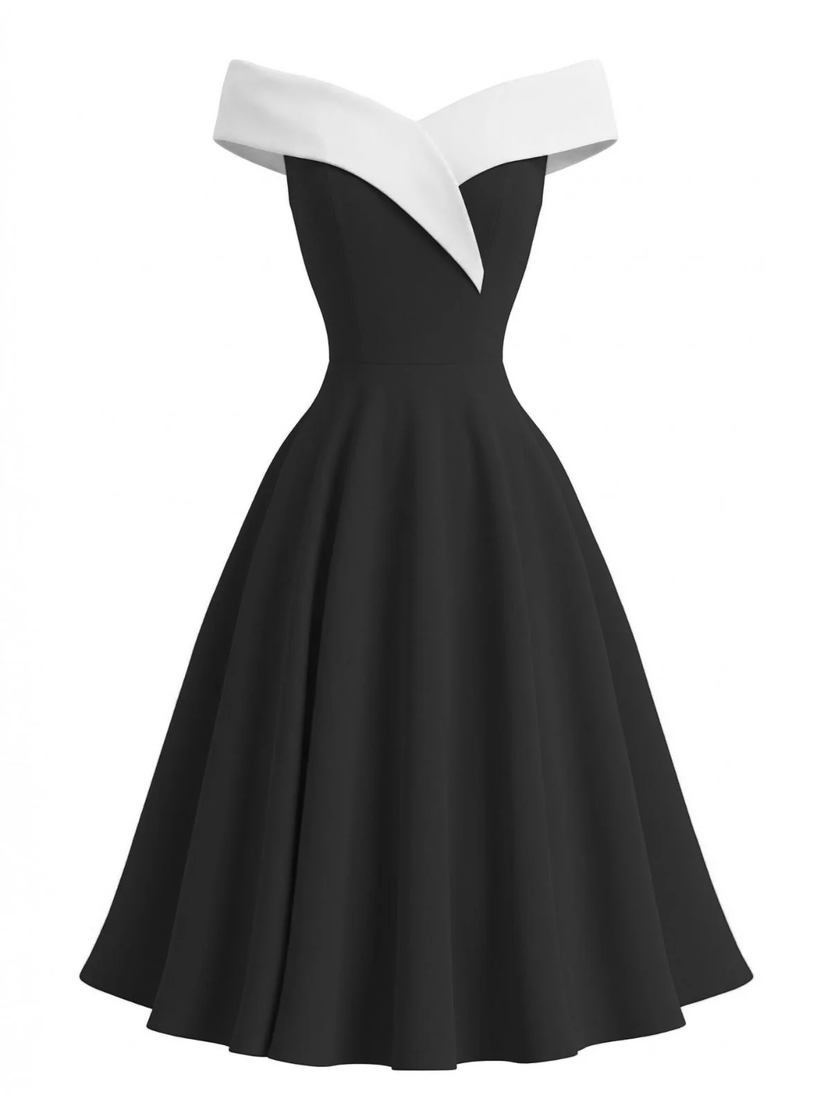 1950er Schulterfrei Ärmellos Farbblock Kleid - Image 4