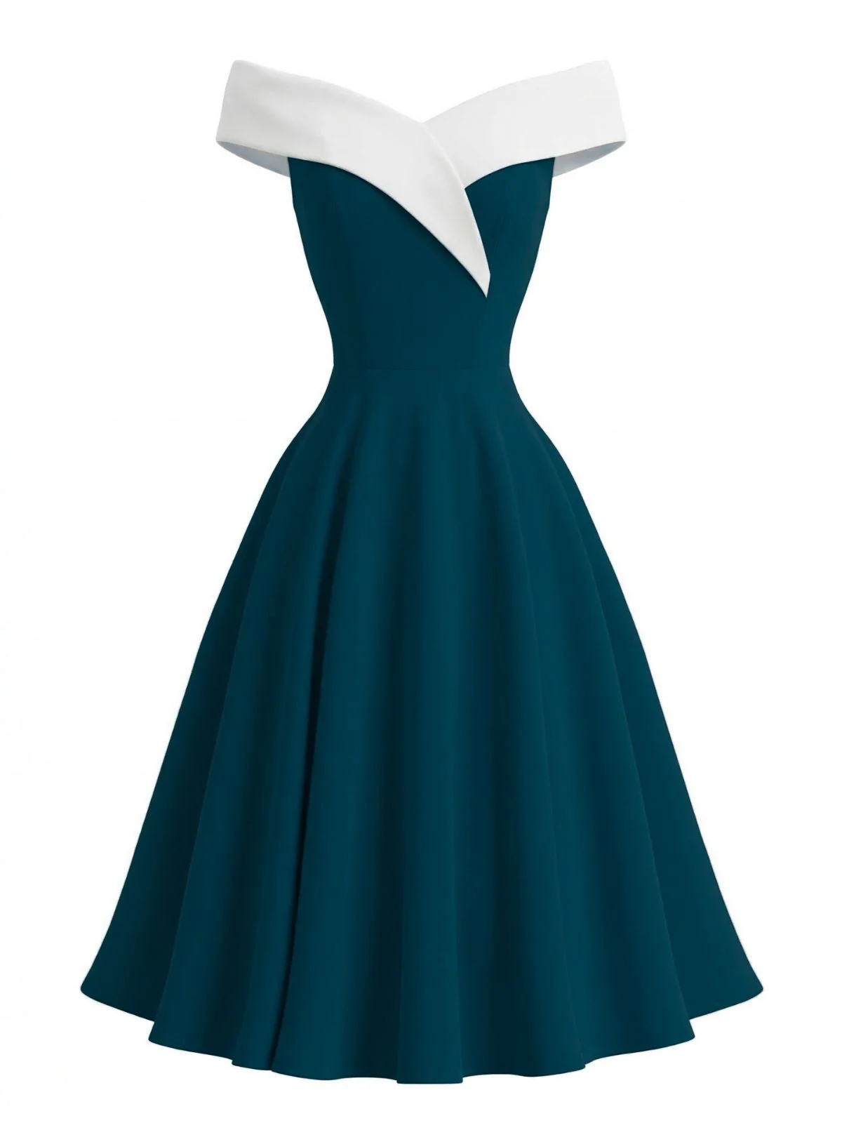 1950er Schulterfrei Ärmellos Farbblock Kleid - Image 6
