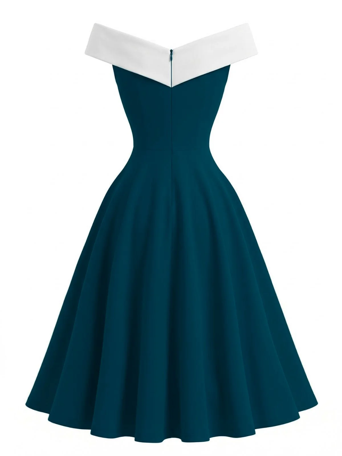 1950er Schulterfrei Ärmellos Farbblock Kleid - Image 7