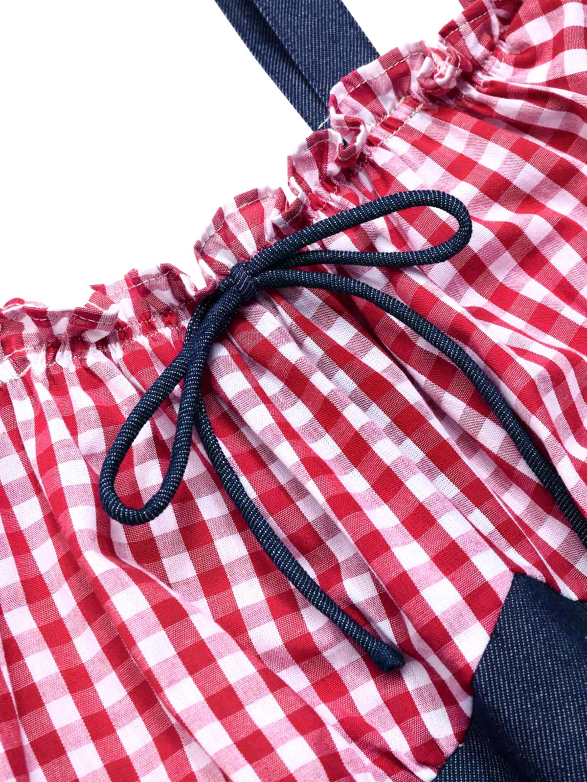 1950er Schulterfrei Plaids Kontrast Denim Romper - Image 5