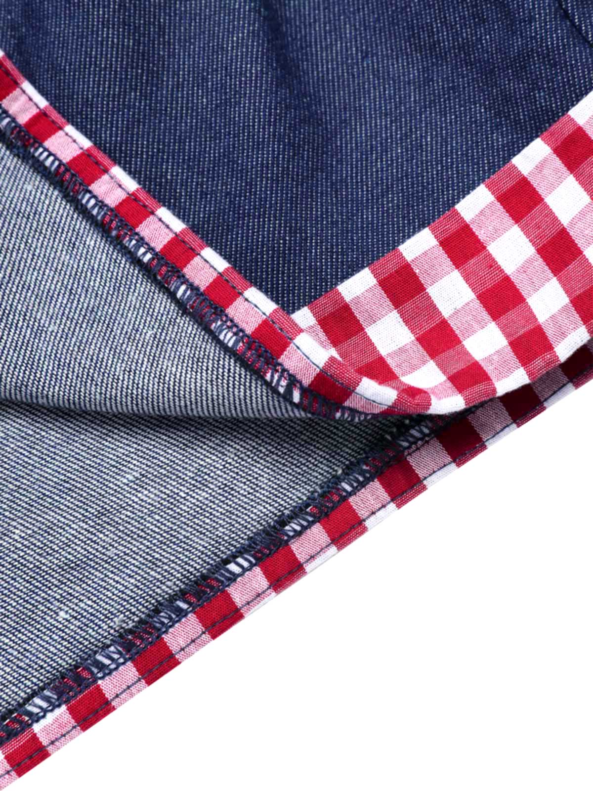 1950er Schulterfrei Plaids Kontrast Denim Romper - Image 7