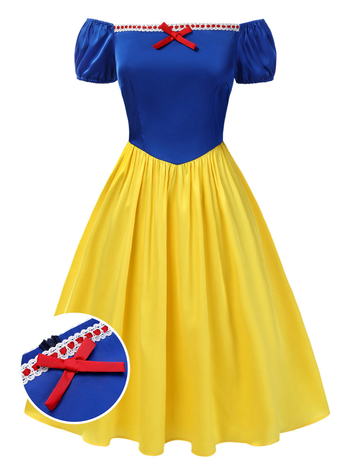 1950er Schneewittchen Kostüm Schulterfrei Puffärmel Prinzessin Bogen Kleid
