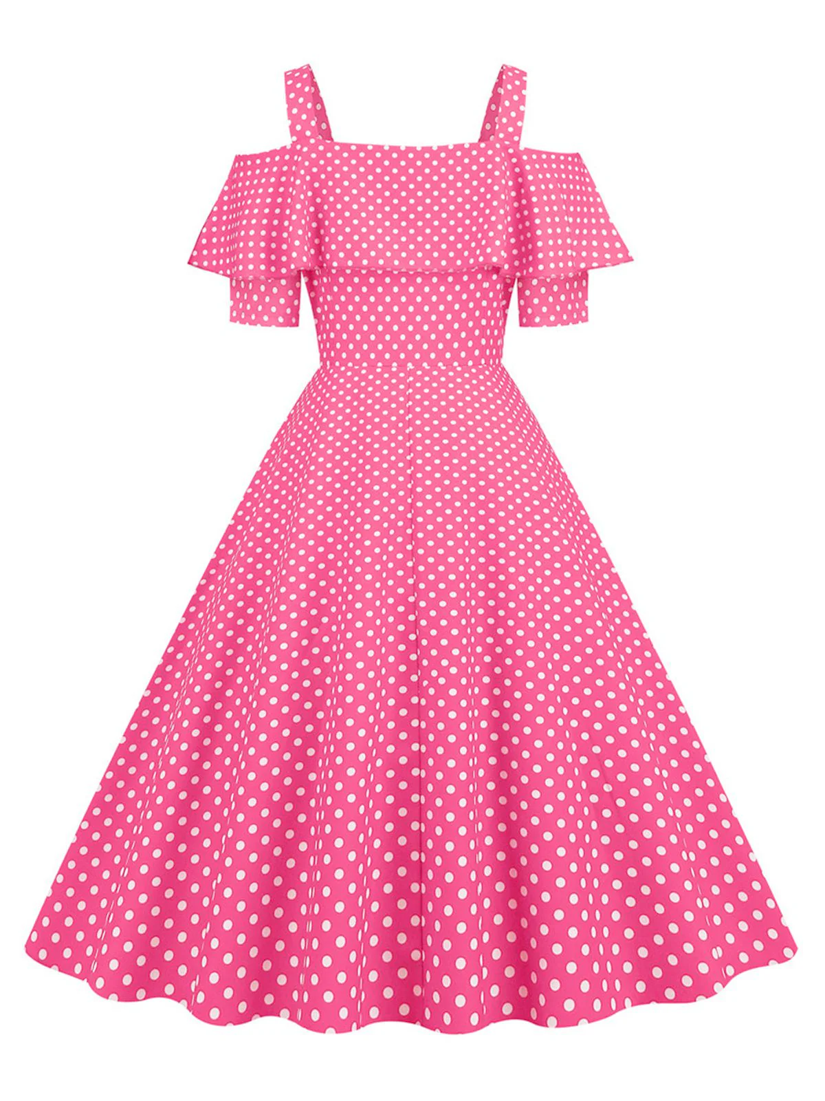 1950er Schulterfreies Polka Dots Kleid - Image 12