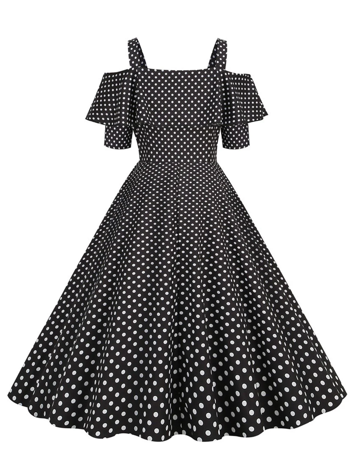 1950er Schulterfreies Polka Dots Kleid - Image 3