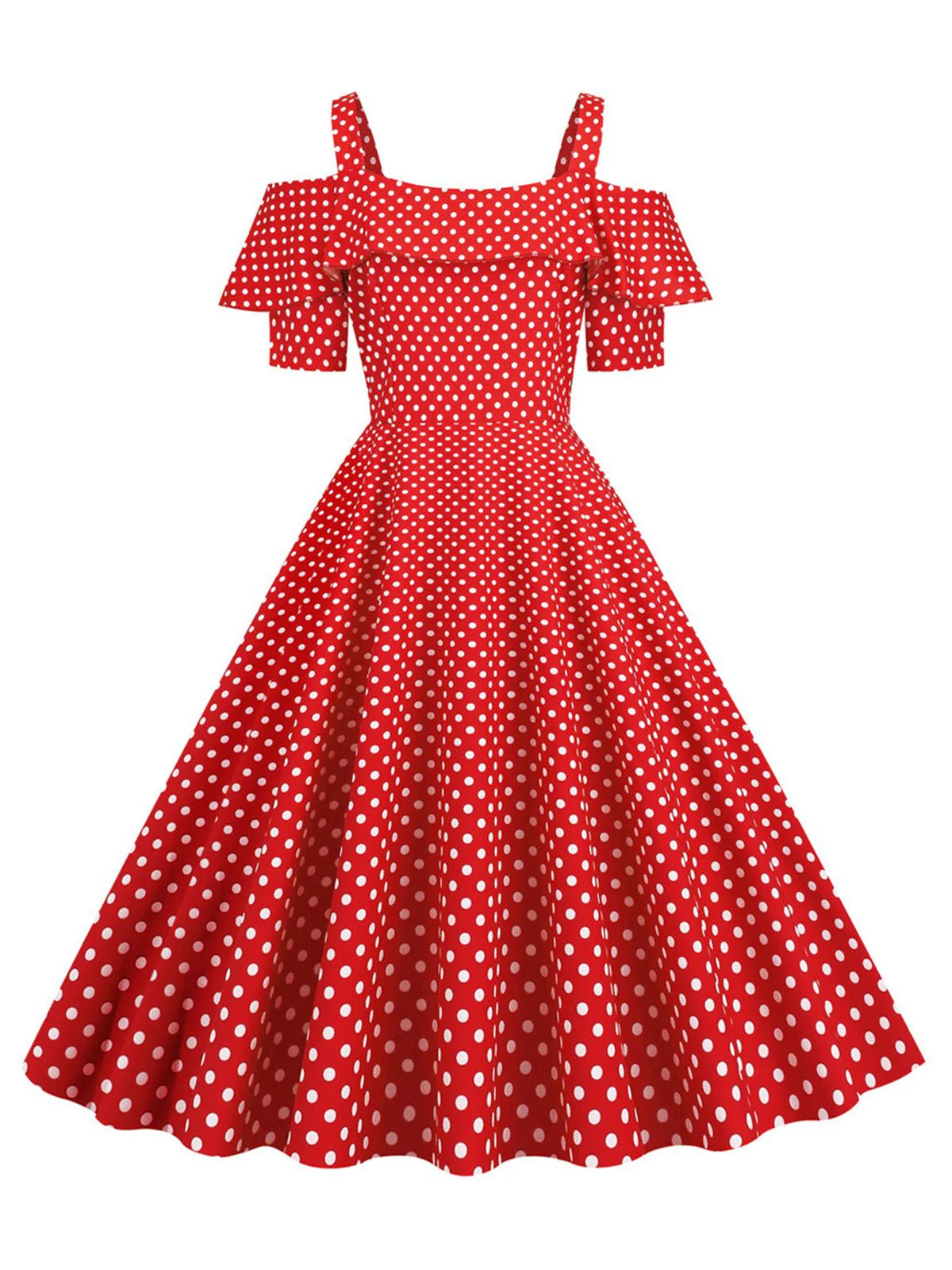1950er Schulterfreies Polka Dots Kleid - Image 4