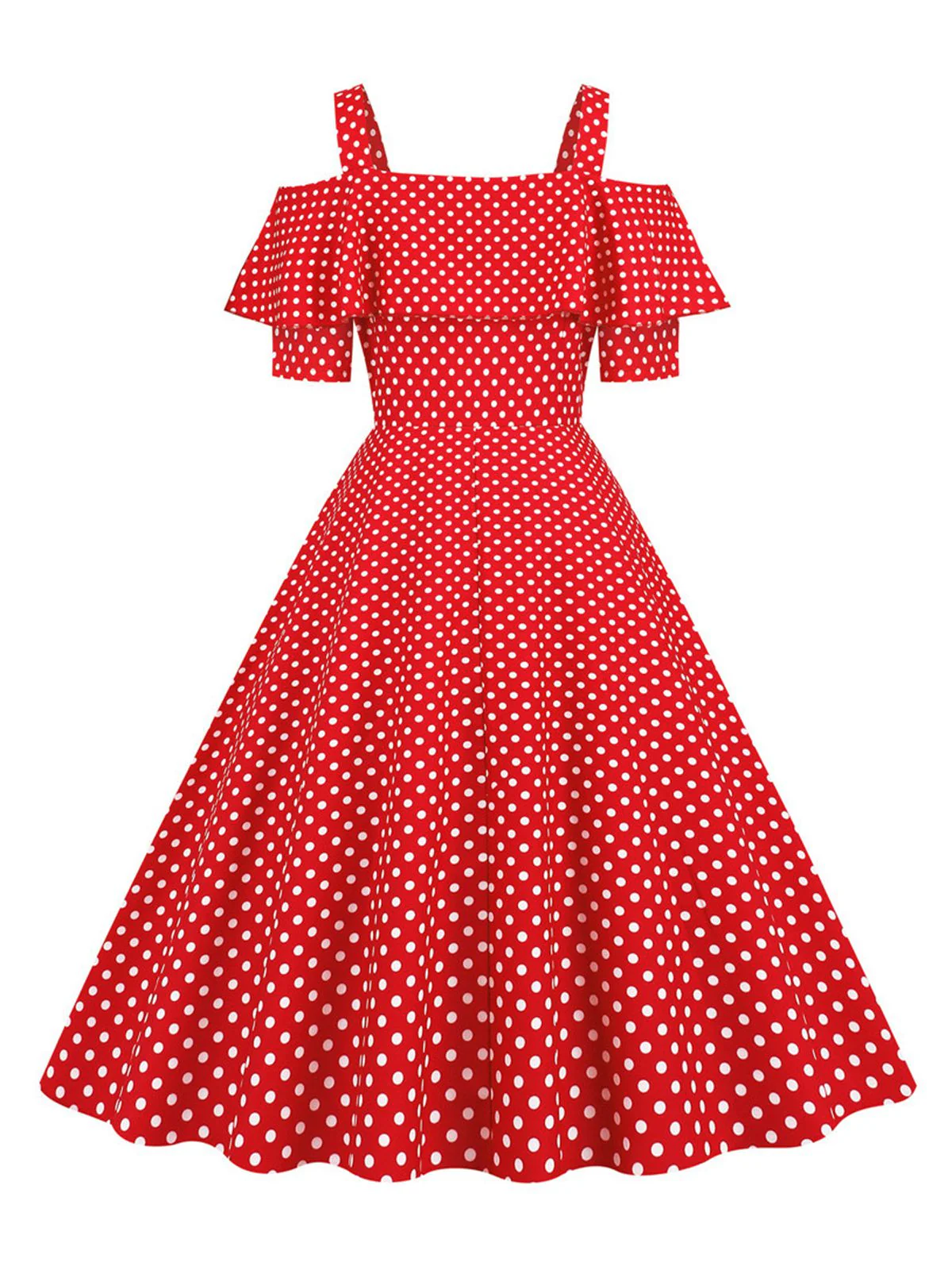 1950er Schulterfreies Polka Dots Kleid - Image 6