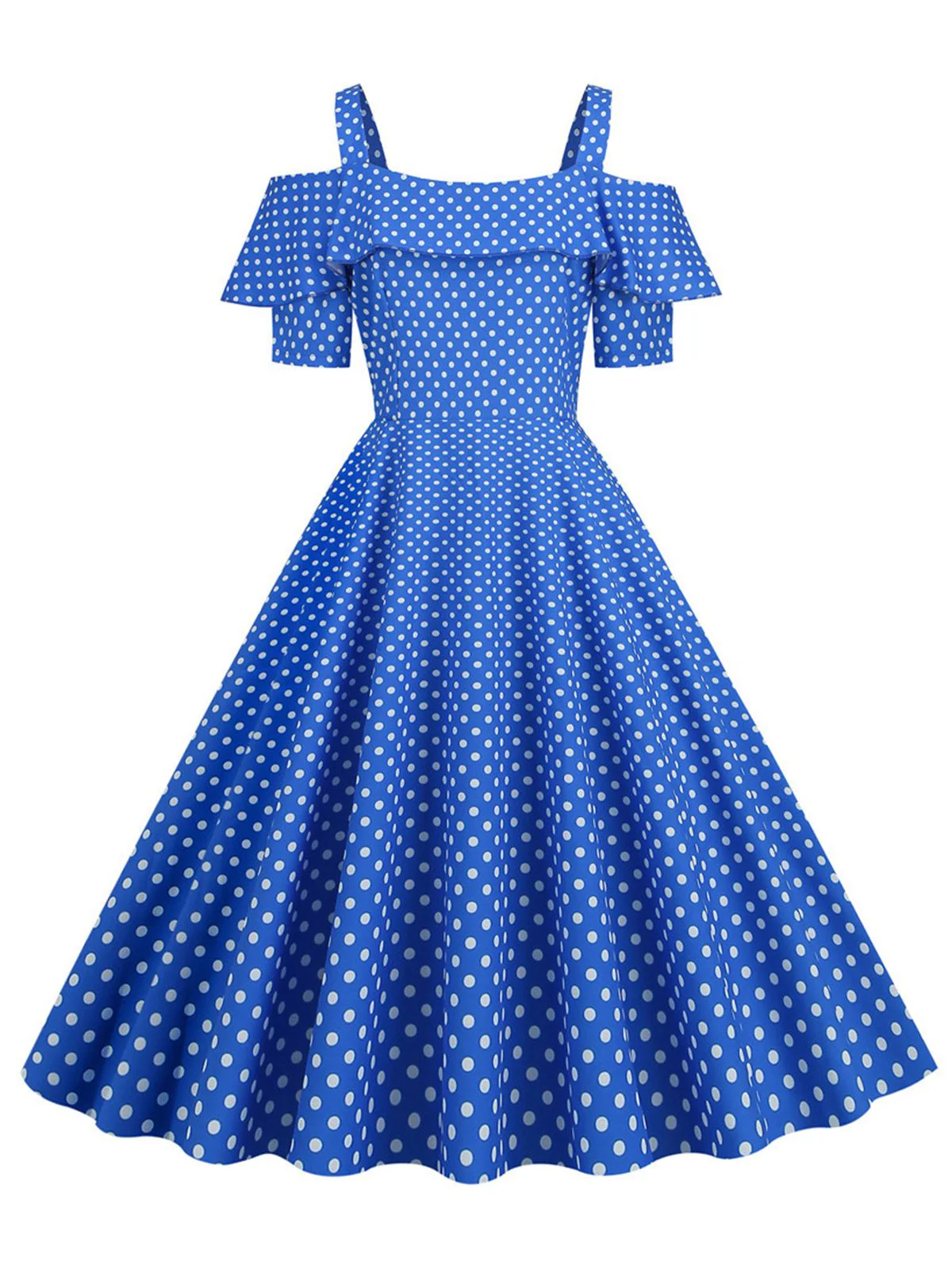 1950er Schulterfreies Polka Dots Kleid - Image 7