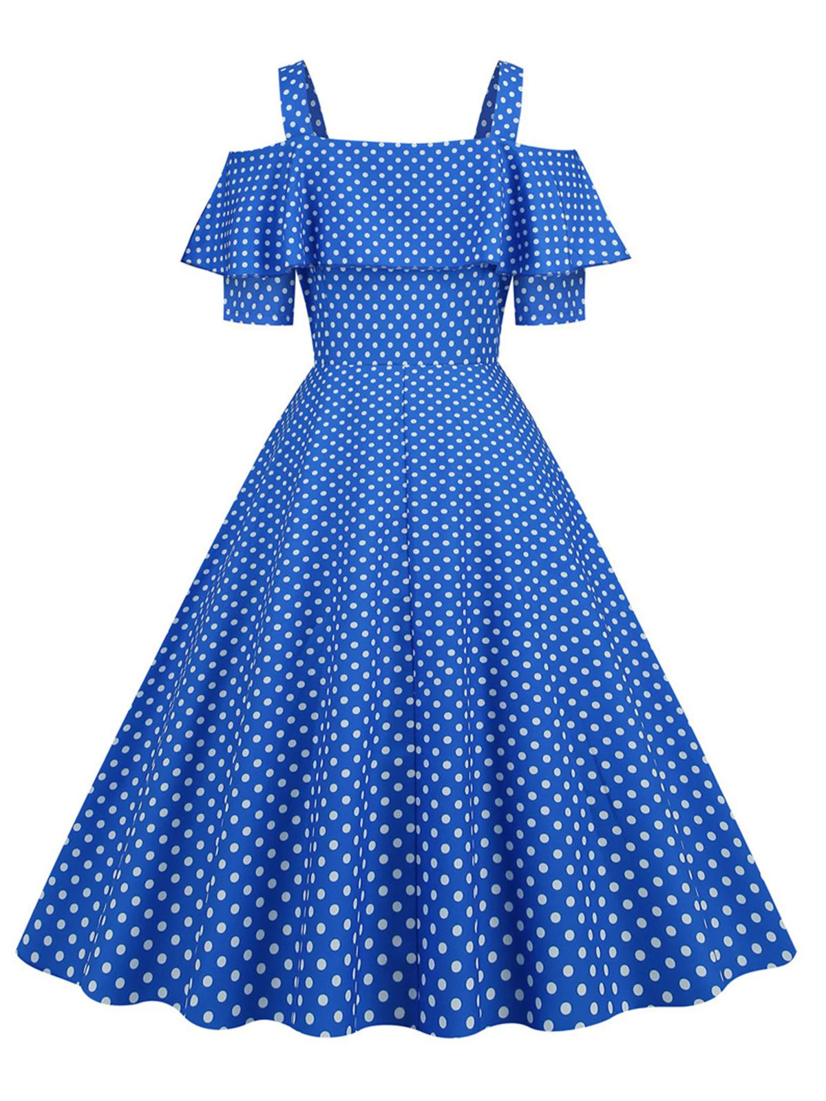 1950er Schulterfreies Polka Dots Kleid - Image 9