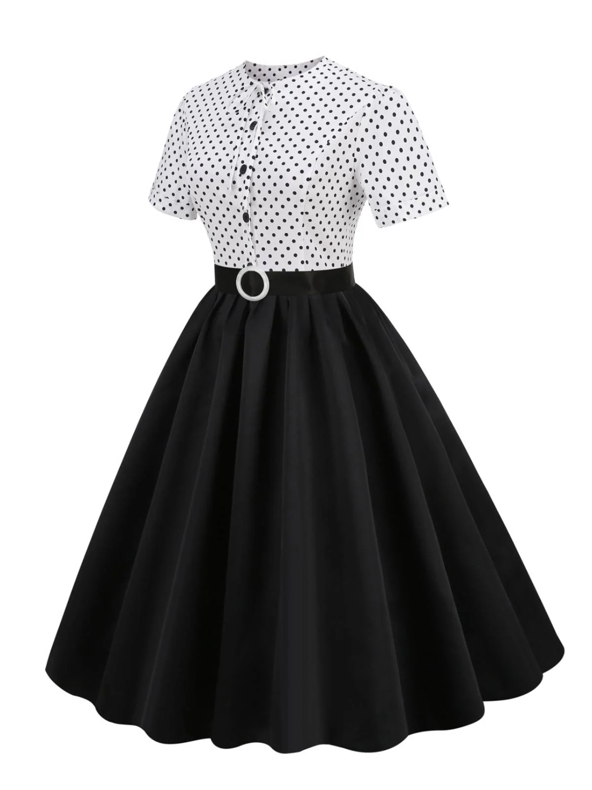 Schwarz 1950er Punkte Patchwork Kleid - Image 2