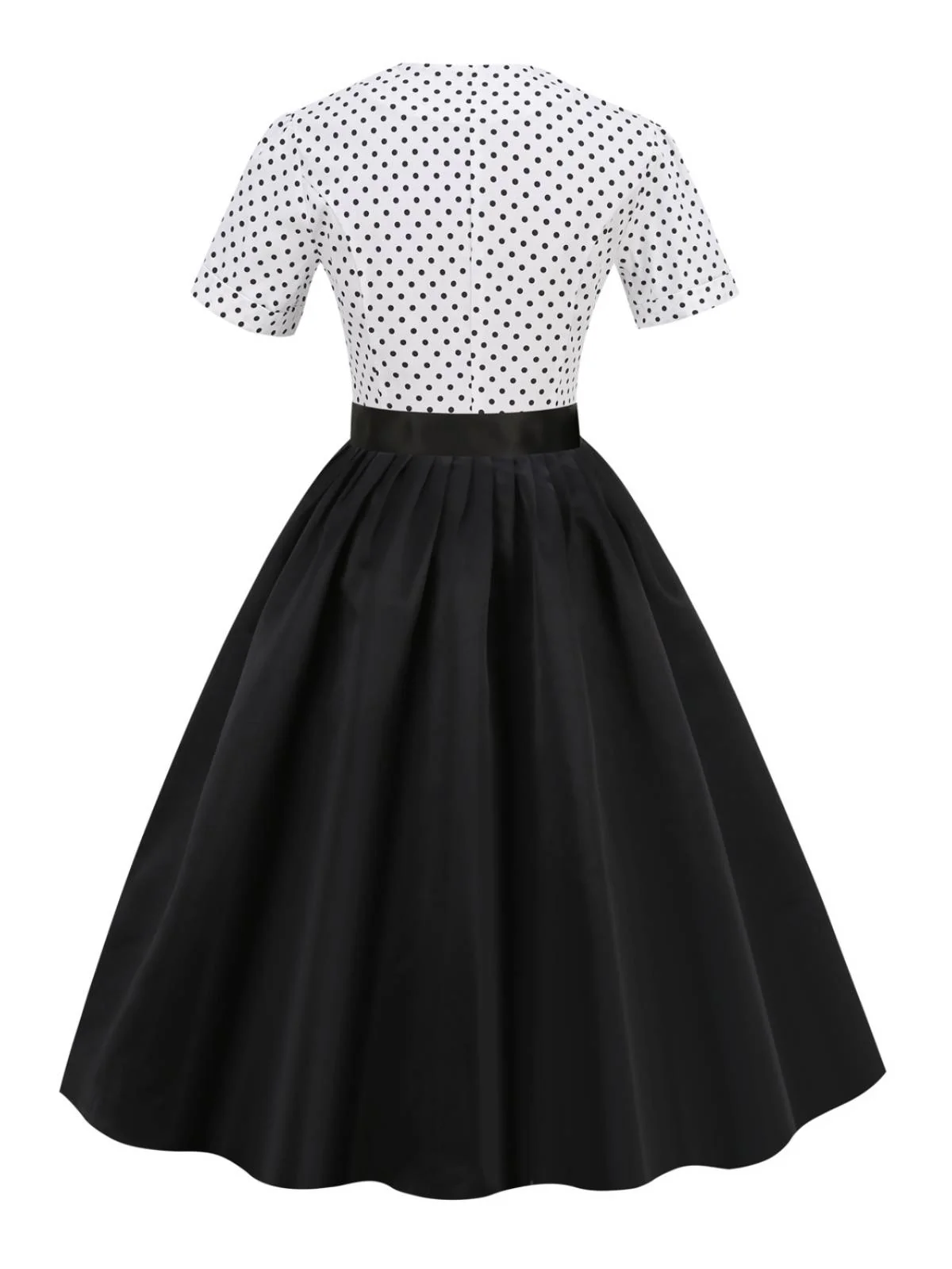 Schwarz 1950er Punkte Patchwork Kleid - Image 3