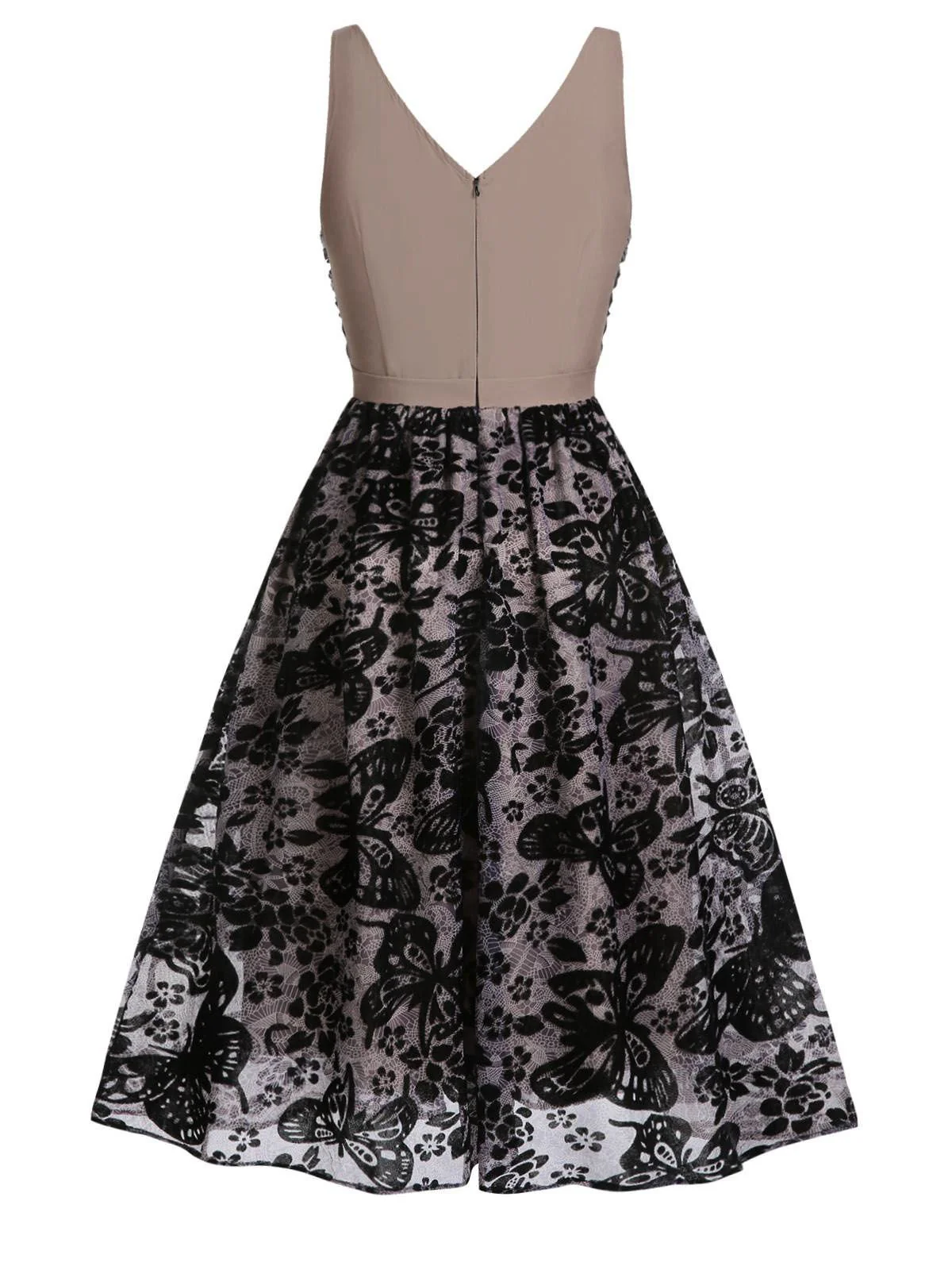 [CZ Lager] Schwarz 1950er Schmetterling Netz Nähte Kleid - Image 5