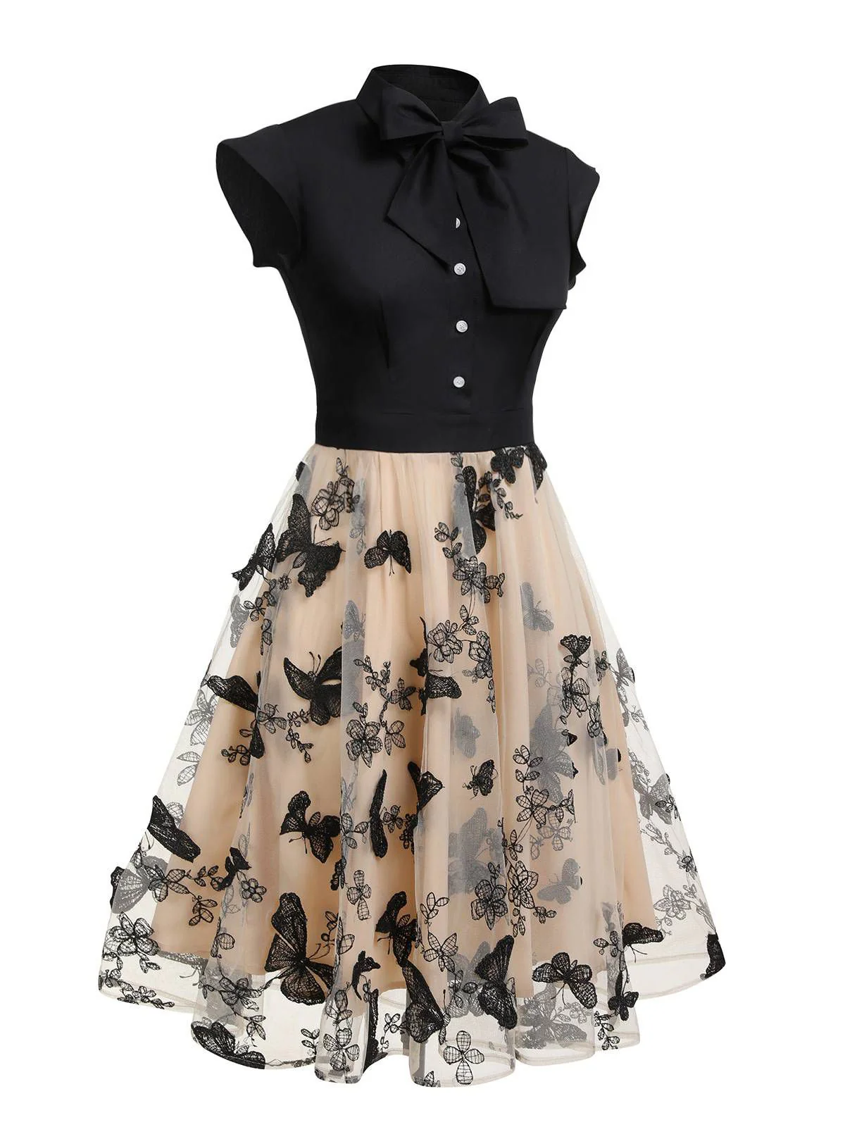 1950ER SCHWARZES SCHMETTERLINGS PATCHWORK KLEID - Image 7