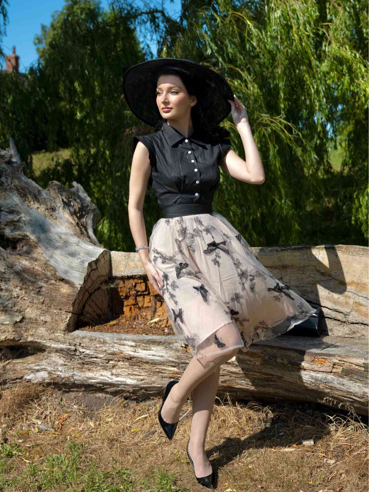 1950ER SCHWARZES SCHMETTERLINGS PATCHWORK KLEID - Image 3