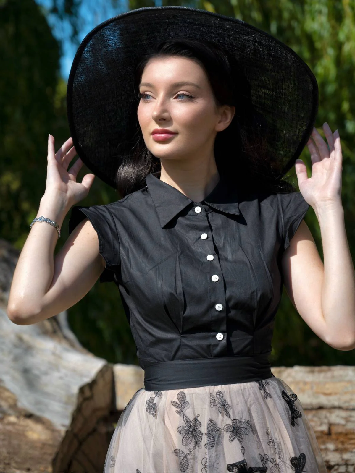 1950ER SCHWARZES SCHMETTERLINGS PATCHWORK KLEID - Image 4