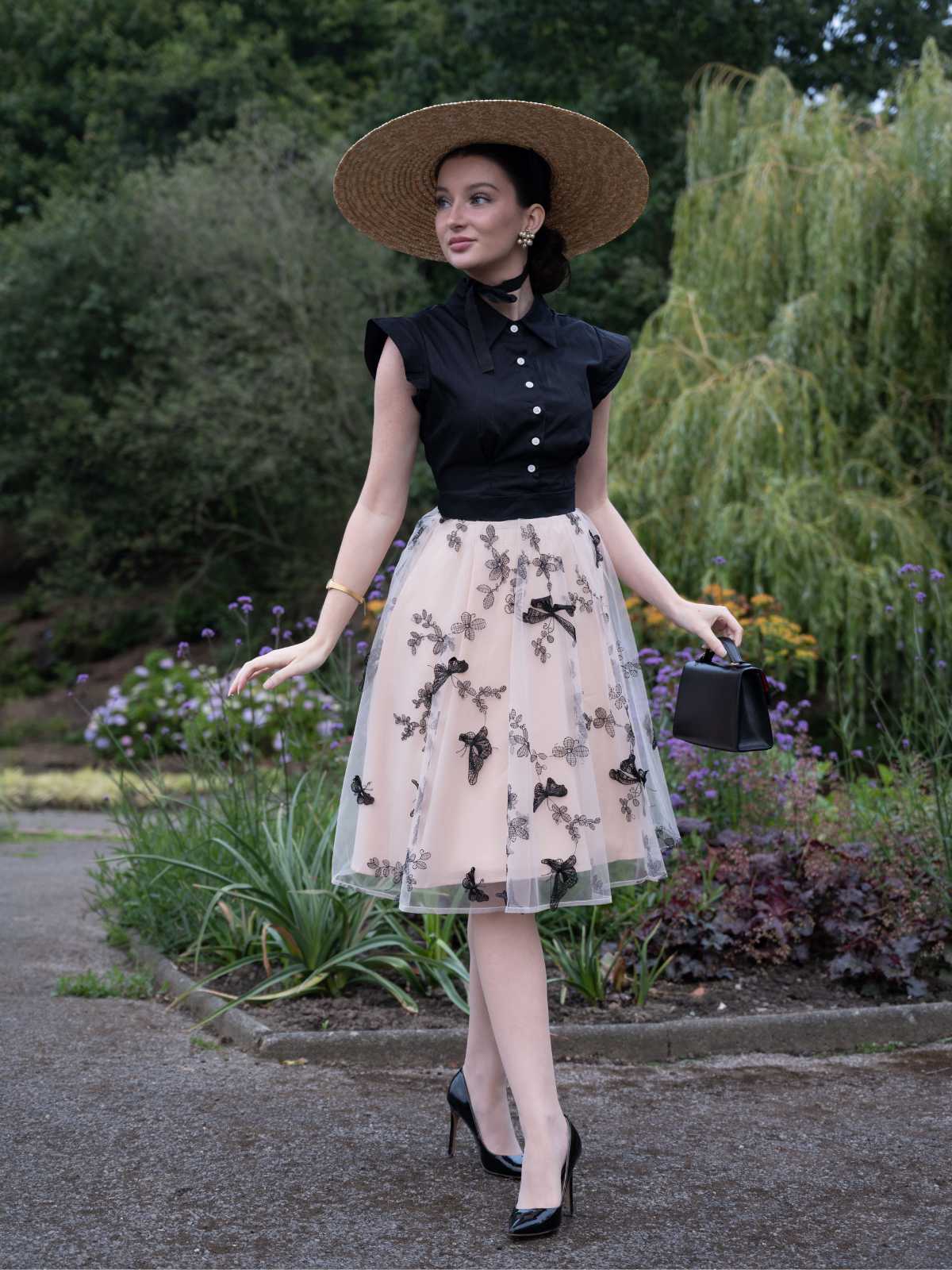 1950ER SCHWARZES SCHMETTERLINGS PATCHWORK KLEID - Image 2