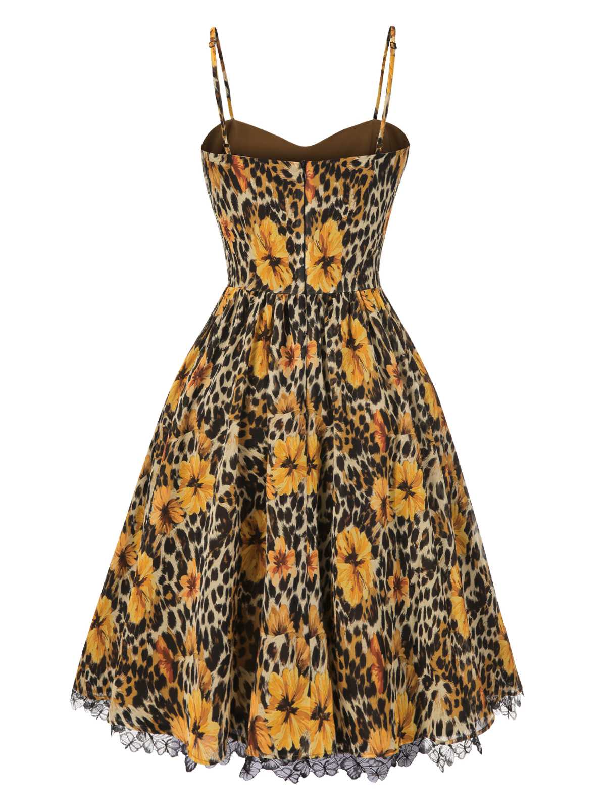1950er Slip Leopard Sonnenblume Schmetterlinge Spitze Kleid - Image 4