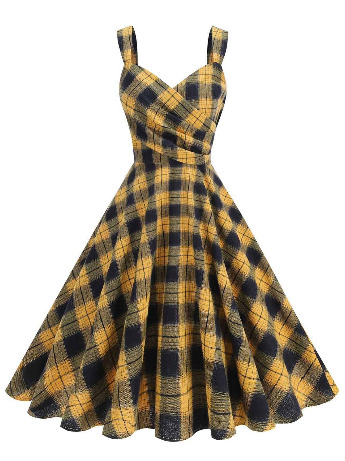 1950er Slip V-Ausschnitt Plaid Swing Kleid - Image 2