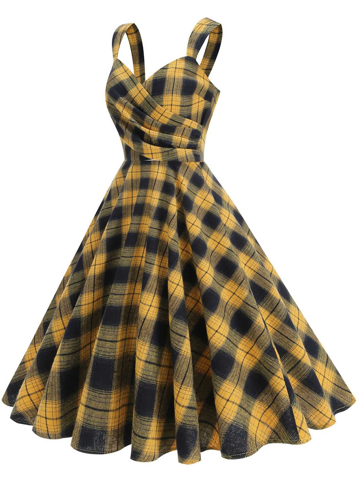 1950er Slip V-Ausschnitt Plaid Swing Kleid - Image 3
