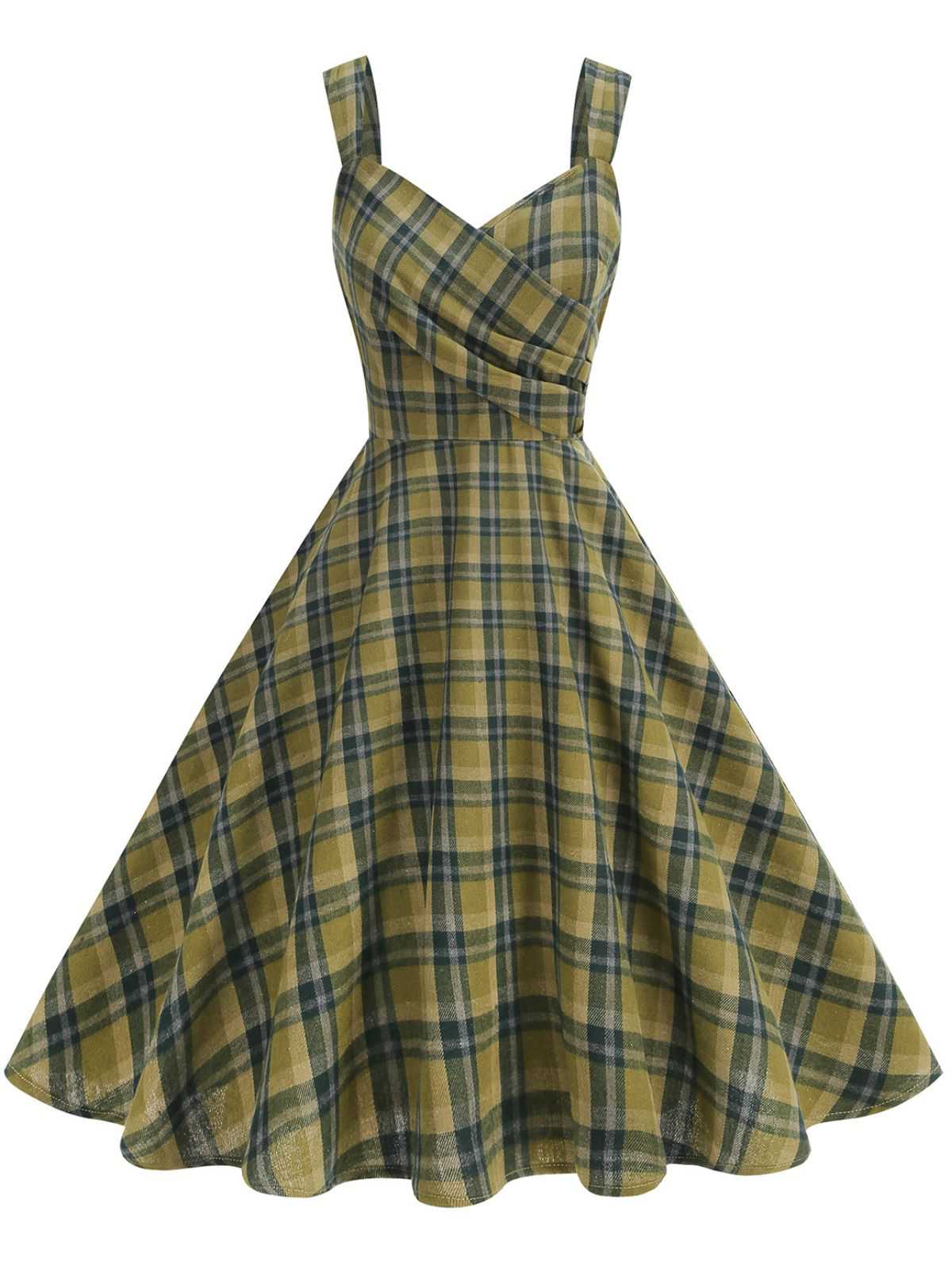 1950er Slip V-Ausschnitt Plaid Swing Kleid - Image 7