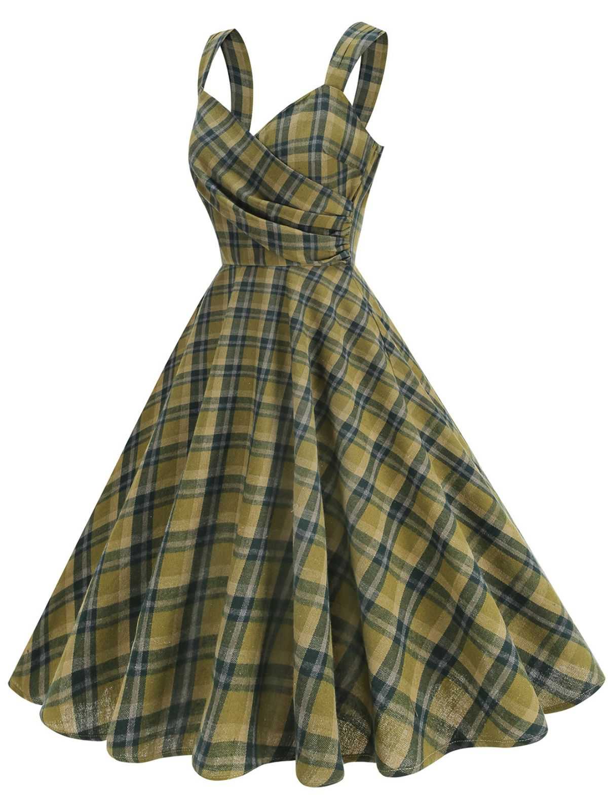 1950er Slip V-Ausschnitt Plaid Swing Kleid - Image 8